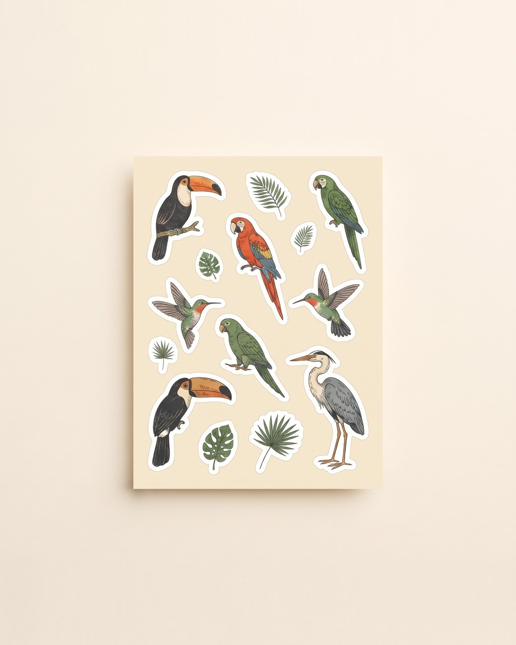 Rainforest Birds Sticker Sheet in Cream