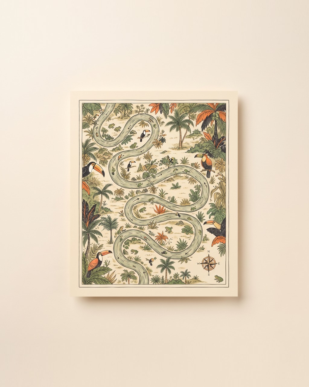 River Map Art Print in Cream