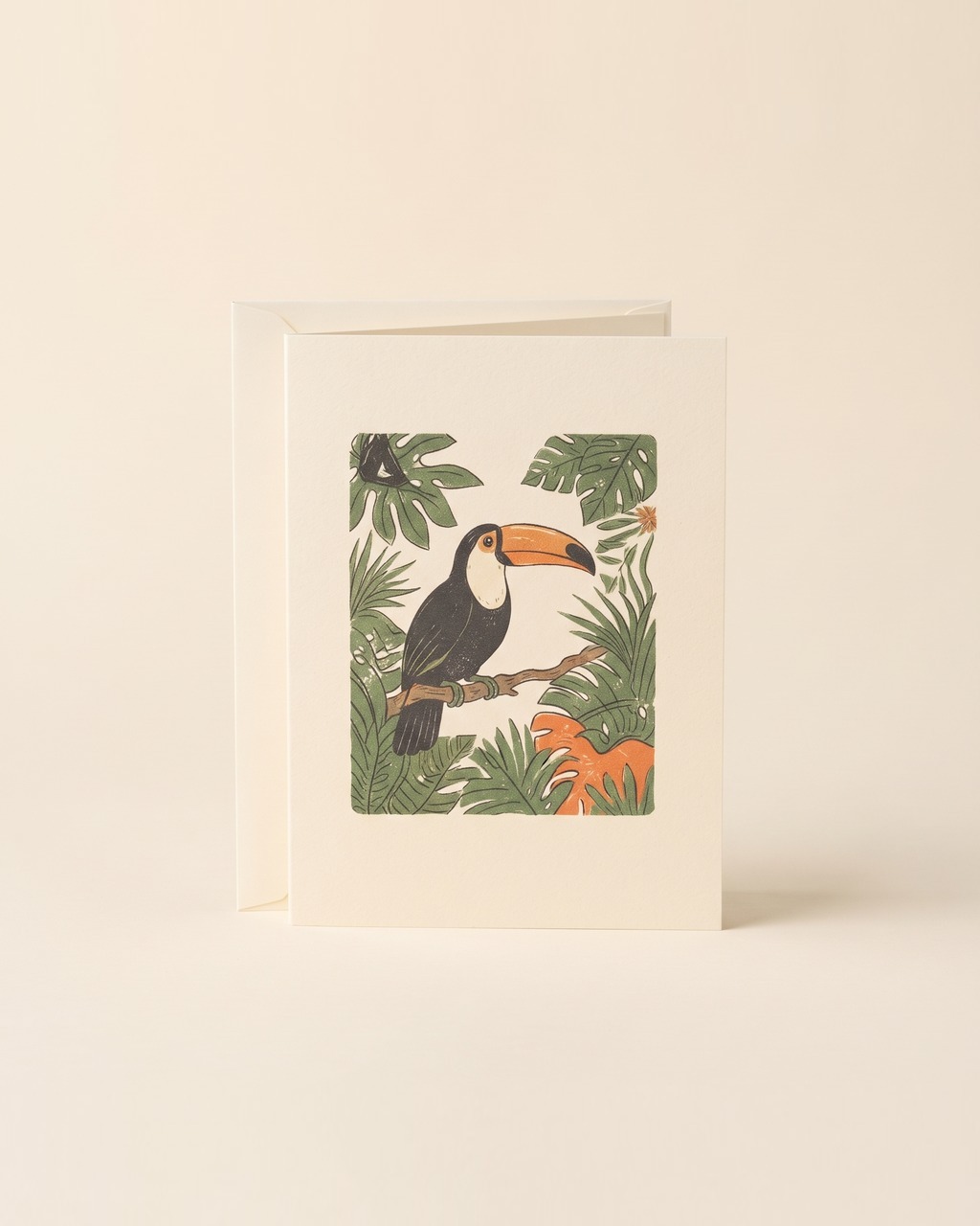 Toucan Perch Greeting Card in Cream